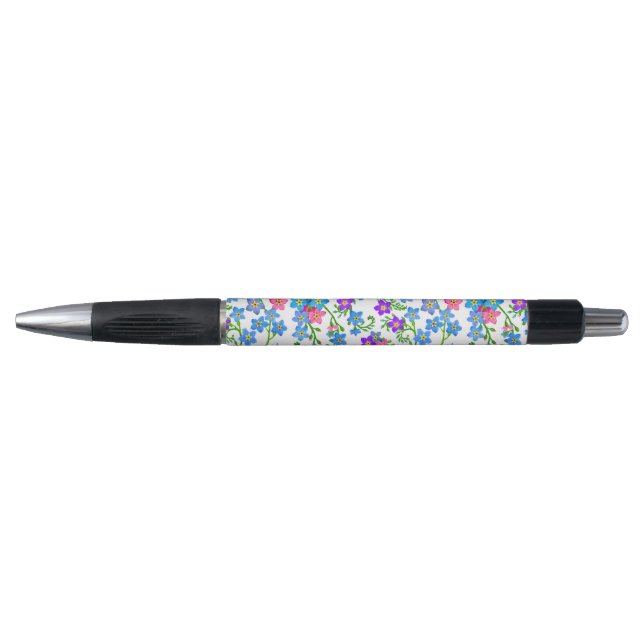 Blue Pink Forget Me Not Flowers Pen (Front)