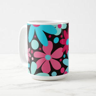 Blue & pink funky flowers coffee mug