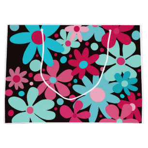 Blue & pink funky flowers large gift bag