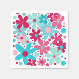 Blue & pink funky flowers paper napkins. napkin
