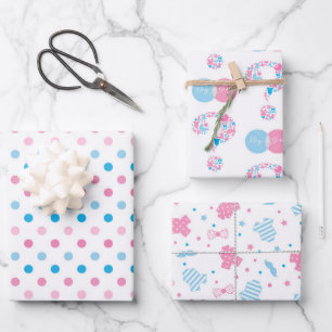Blue Pink Gender Reveal Wrapping Paper Sheets