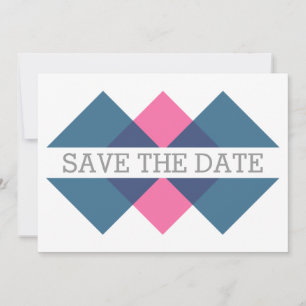 Blue Pink Geometric Triad Save the Date Invite