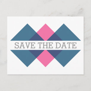 Blue Pink Geometric Triad Save the Date Postcard