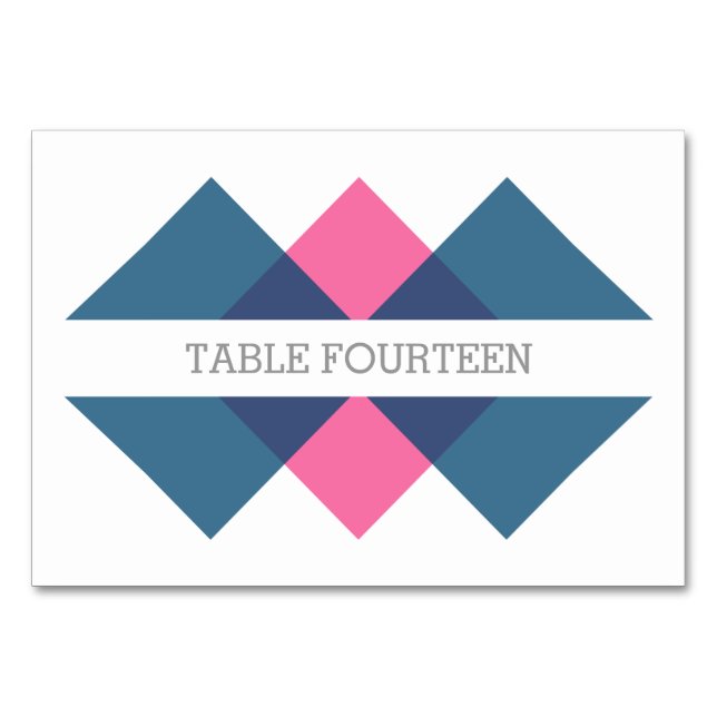 Blue Pink Geometric Triad Table Card (Front)