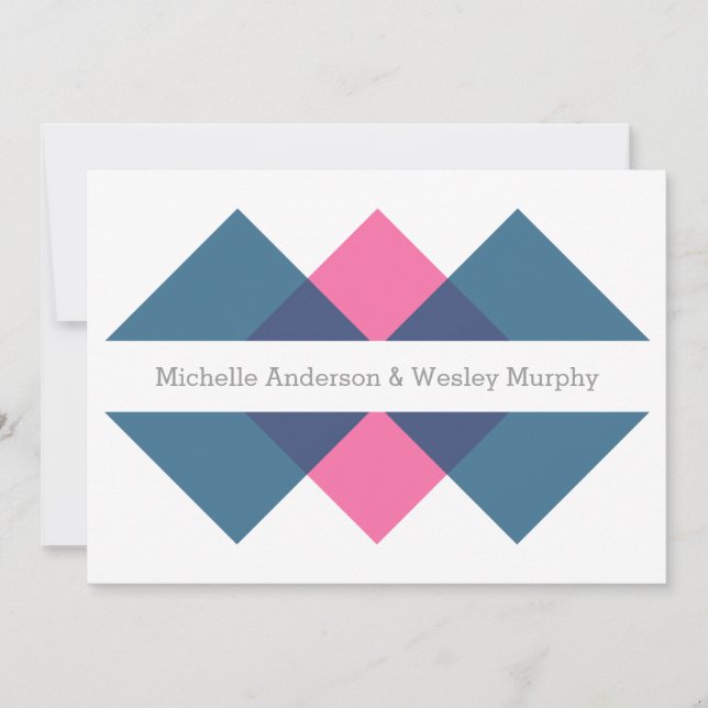 Blue Pink Geometric Triad Wedding Invite (Front)
