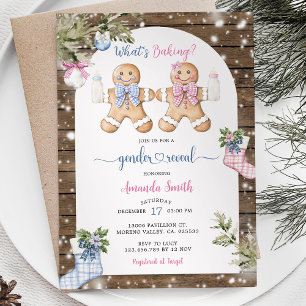 Blue Pink Gingham Woods Gingerbread Gender Reveal Invitation