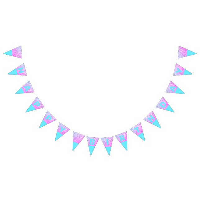 Blue, Pink Glitter Birthday Bunting Flags (All)