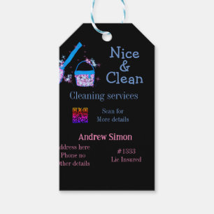 Blue pink glitter clean mop add name address q r b gift tags