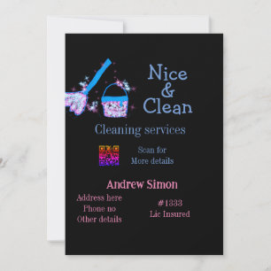 Blue pink glitter clean mop add name address q r b invitation