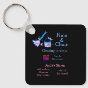 Blue pink glitter clean mop add name address q r b key ring