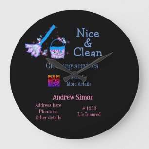 Blue pink glitter clean mop add name address q r b large clock