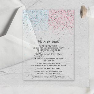 Blue & Pink Glitter Confetti Gender Reveal Party Acrylic Invitations