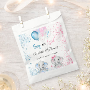 Blue pink glitter elephants gender reveal party favour bag
