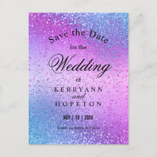 Blue & Pink Glitter - Save The Date Announcement Postcard