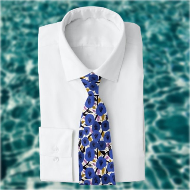 Blue Pink Gold Floral Pattern  Tie (Creator Uploaded)