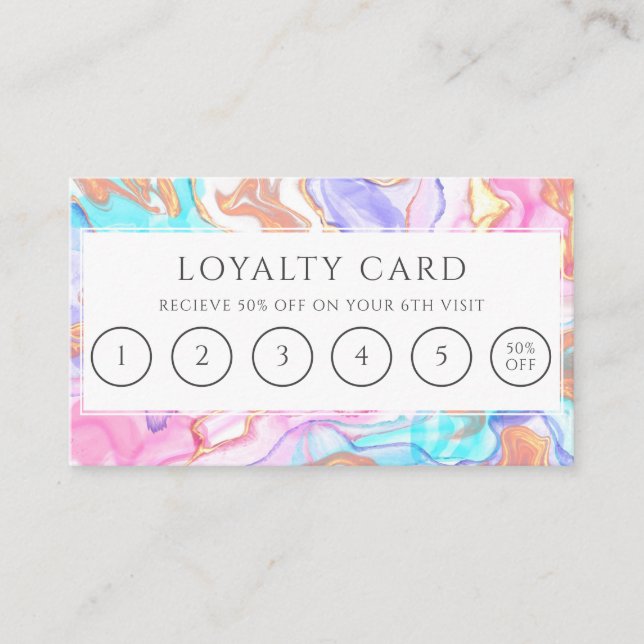 Blue Pink Gold glitter Hair Stylist 6 Punch Loyalty Card (Front)