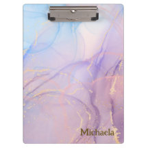 Blue Pink Gold Watercolor Art