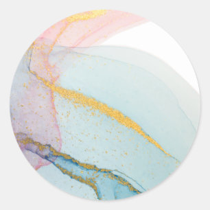Blue Pink Gold Watercolor  Classic Round Sticker