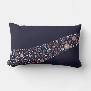 Blue, pink gold, white seasonal winter snowflake lumbar cushion