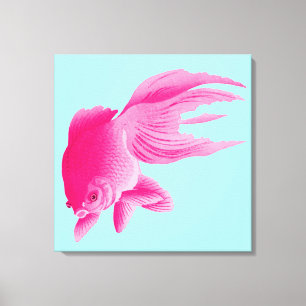 Blue Pink Goldfish Large Modern Pop Canvas Print