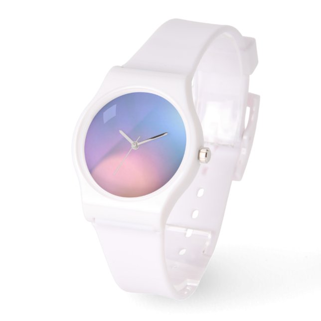 Blue Pink Gradient Dial White Silicone Watch (Angle)