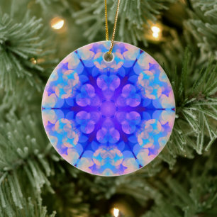 Blue & Pink Gradient Pastel Bubble Art Ceramic Ornament