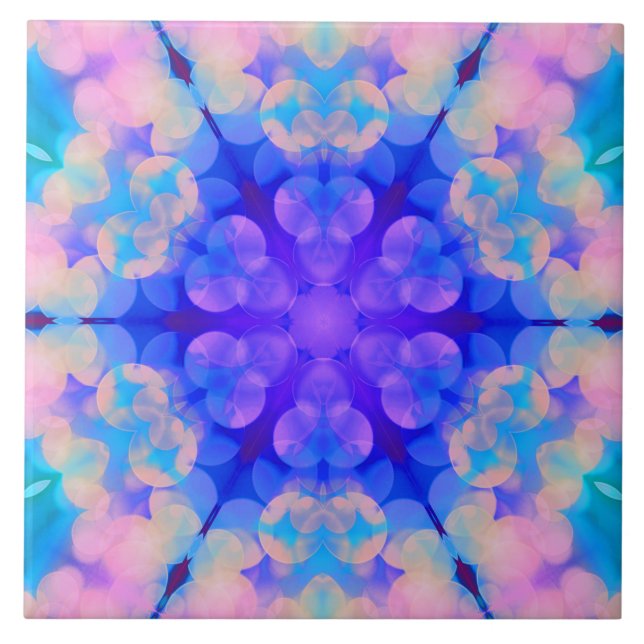 Blue & Pink Gradient Pastel Bubble Art Ceramic Tile (Front)