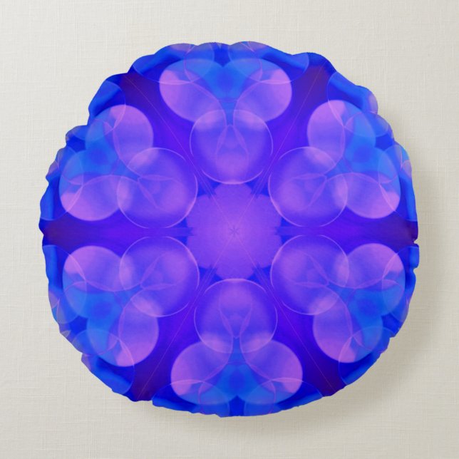 Blue & Pink Gradient Pastel Bubble Art Round Cushion (Front)