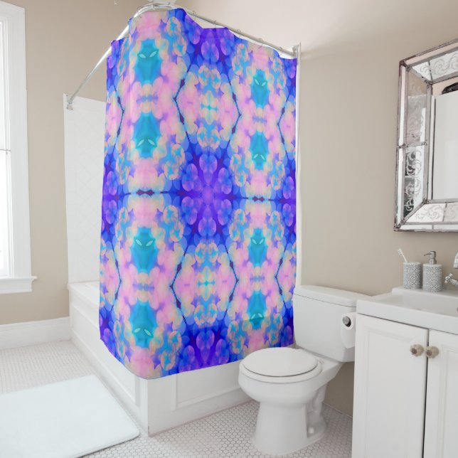 Blue & Pink Gradient Pastel Bubble Art Shower Curtain (In Situ)