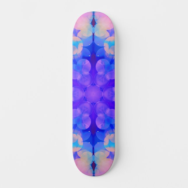 Blue & Pink Gradient Pastel Bubble Art Skateboard (Front)