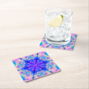 Blue & Pink Gradient Pastel Bubble Art Square Paper Coaster