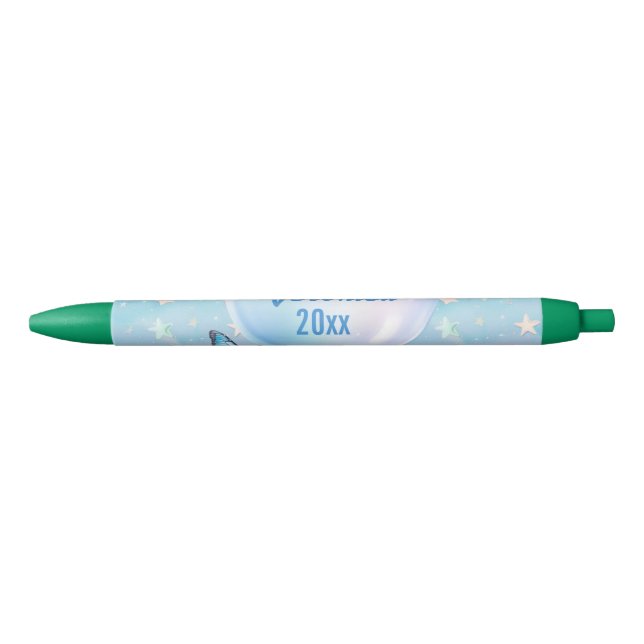 Blue-Pink Gradient Starry Background  Black Ink Pen (Front)
