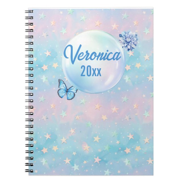 Blue-Pink Gradient Starry Background  Notebook (Front)