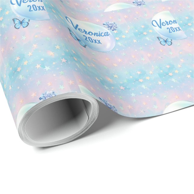 Blue-Pink Gradient Starry Background  Wrapping Paper (Roll Corner)