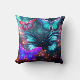 Blue Pink Green Butterflies on a Sofa Chair Bed Cushion