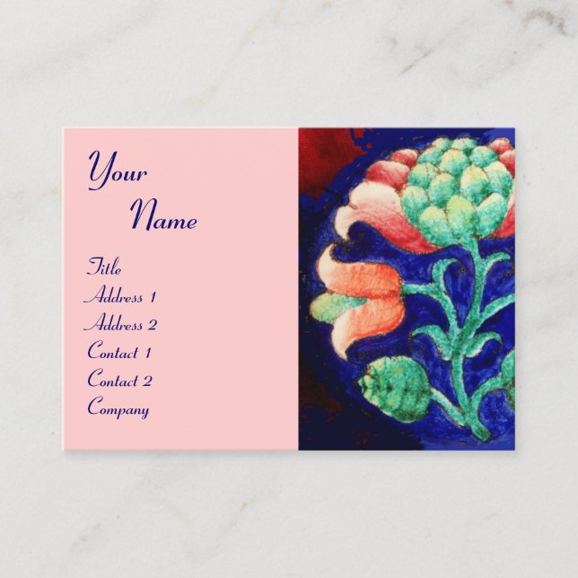 BLUE PINK GREEN FLOWER,FLORAL DECOR MONOGRAM BUSINESS CARD (Front)