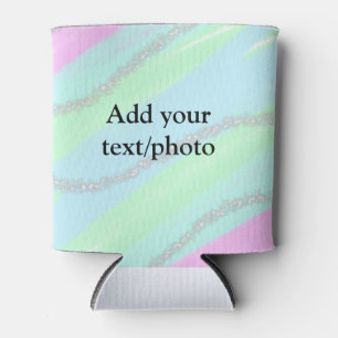 Blue pink green glitter sparkle pastel add name p can cooler