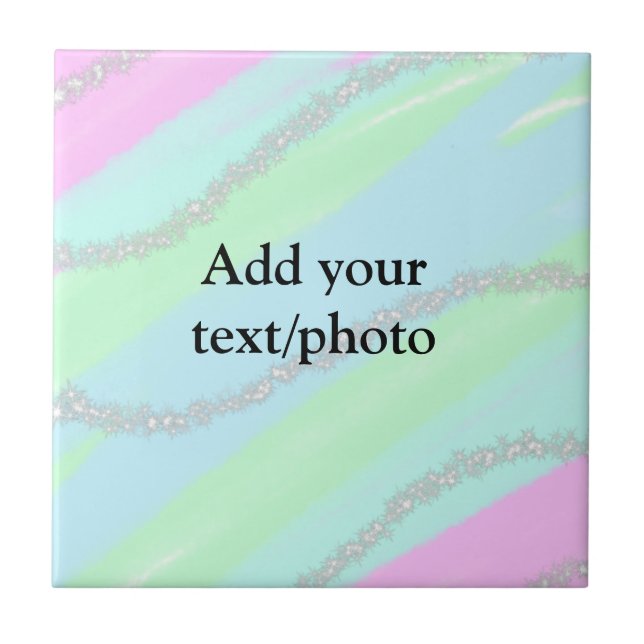 Blue pink green glitter sparkle pastel add name p ceramic tile (Front)