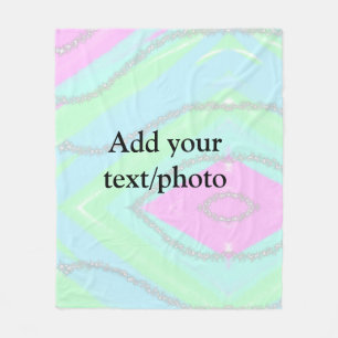 Blue pink green glitter sparkle pastel add name p fleece blanket