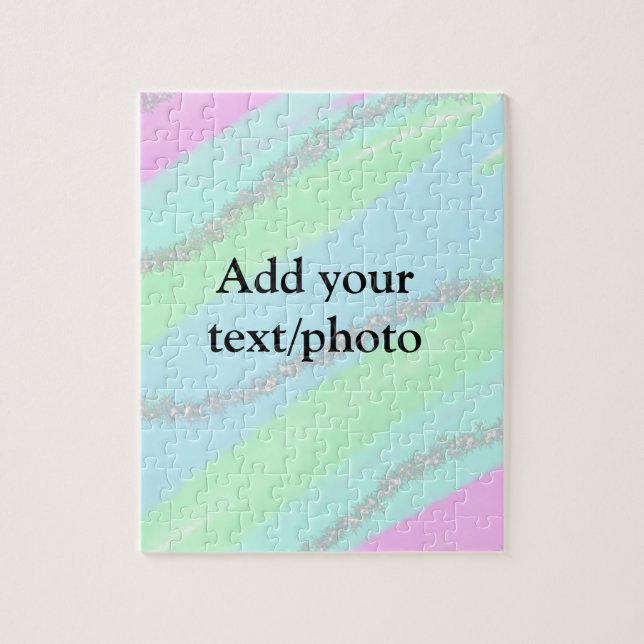 Blue pink green glitter sparkle pastel add name p jigsaw puzzle (Vertical)