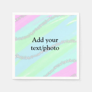 Blue pink green glitter sparkle pastel add name p napkin