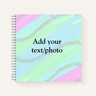 Blue pink green glitter sparkle pastel add name p notebook