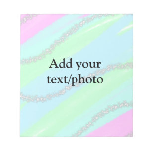Blue pink green glitter sparkle pastel add name p notepad