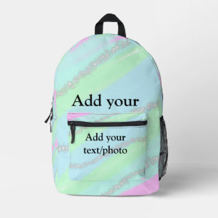 Blue pink green glitter sparkle pastel add name p printed backpack