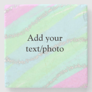 Blue pink green glitter sparkle pastel add name p stone coaster