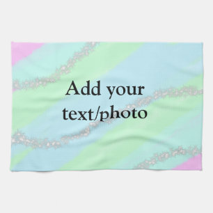 Blue pink green glitter sparkle pastel add name p tea towel