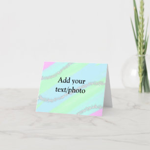 Blue pink green glitter sparkle pastel add name p thank you card