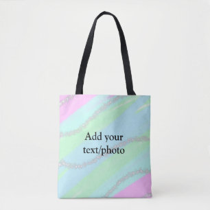 Blue pink green glitter sparkle pastel add name p tote bag