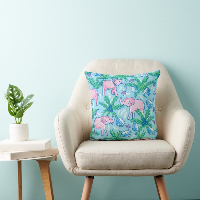 Blue Pink Green Preppy Elephant Cushion (Chair)