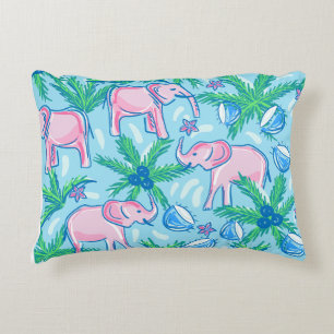 Blue Pink Green Preppy Elephant Decorative Cushion